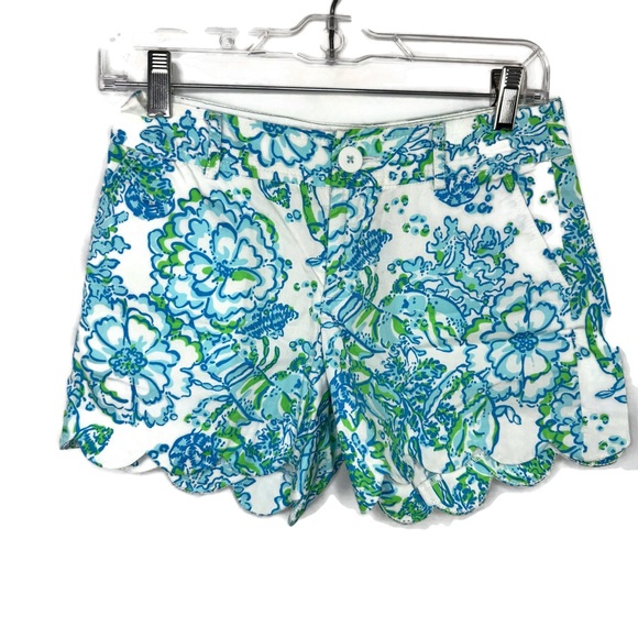 Lilly Pulitzer Pants - Lilly Pulitzer Floral Blue and Green Women's Shorts size Zero